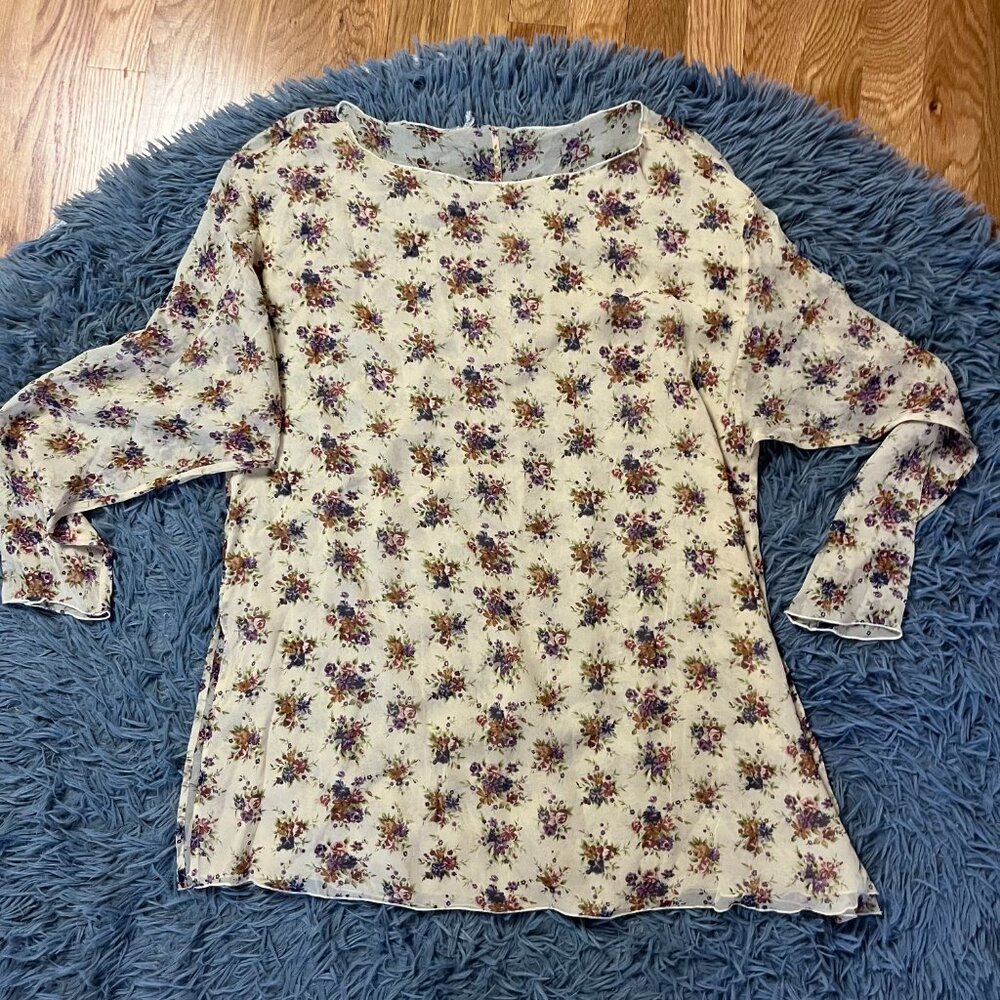 Vintage Silk Flowy Cream Floral Blouse